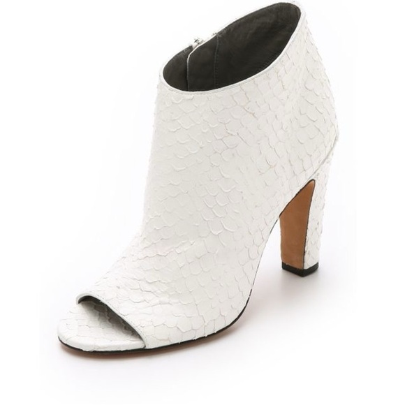 Vince Shoes - Vince White Sierra-3 Textured Leather Python Snake Print Peep Toe Booties 7.5